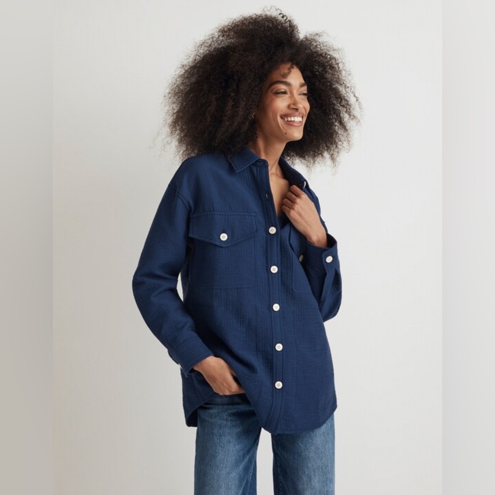 Madewell Superoversized Shirt Jacket Passport Blue Deep Blue Button Up